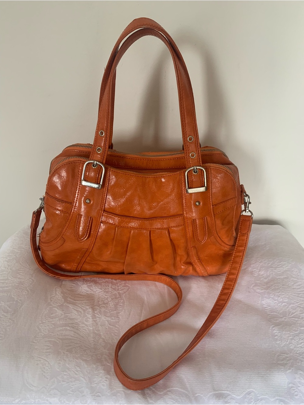 Vintage Max New York Orange Shoulder Bag with Leopard Interior